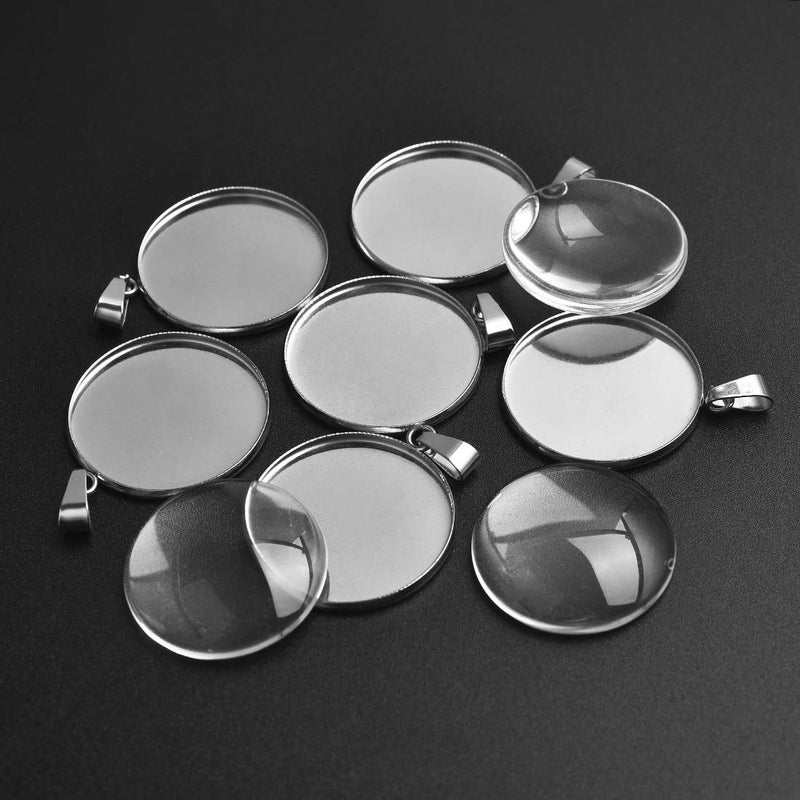 DROLE 60Pcs 25mm Stainless Steel Cabochon Tray Kit-30Pcs Bezel Pendant Blanks with Pinch Clip Clasp and 30Pcs 25mm Round Glass Cabochons for Jewelry Making DIY Crafts - Image 2